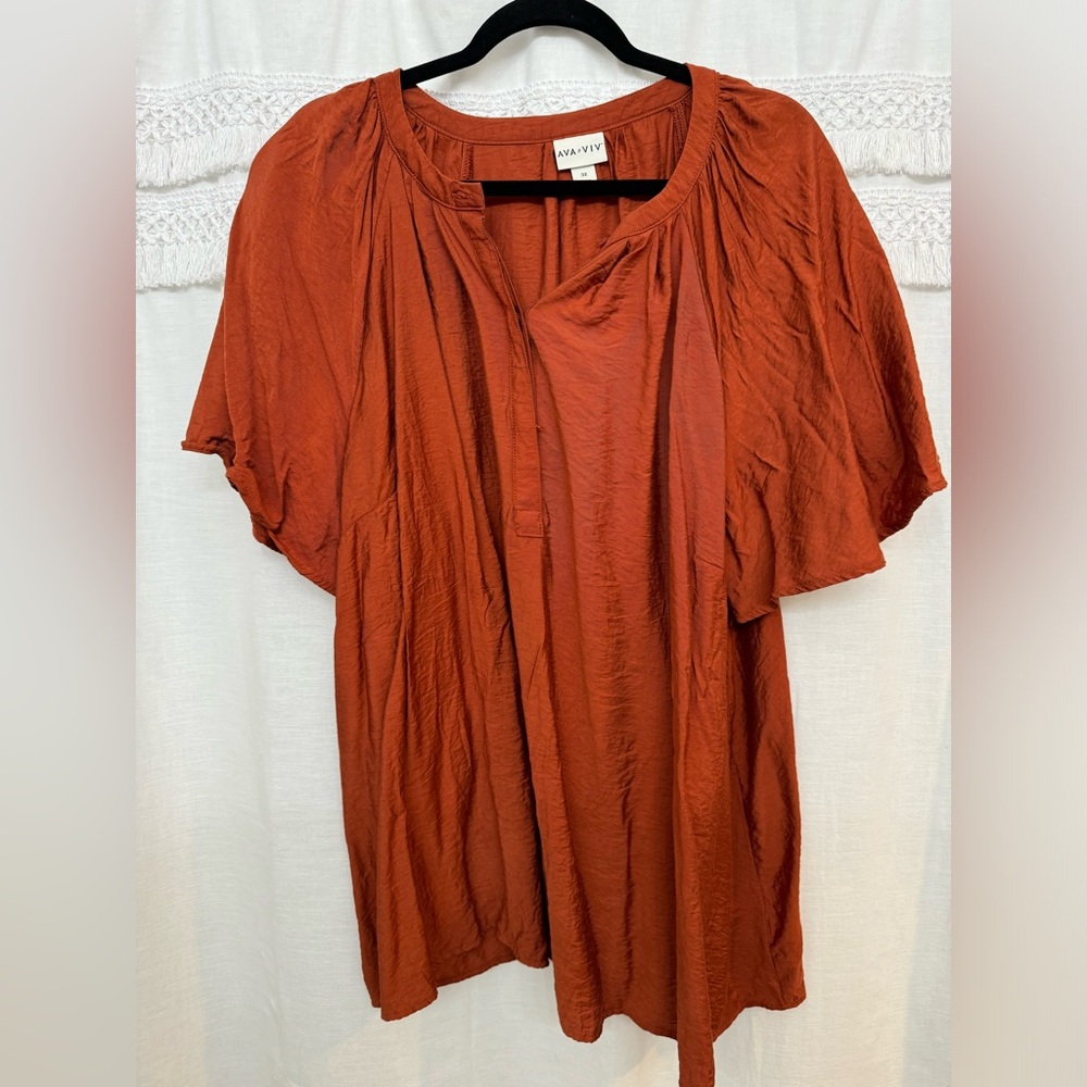 Ava & Viv Flutter Elbow Sleeve Blouse - Rust